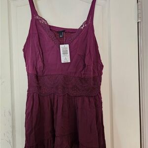 Torrid Wine Crinkle Gauze Lace BabyDoll Tank Top - NWT